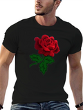 Black Rose T-Shirt - Embroidered Red Rose