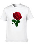Black Rose T-Shirt - Embroidered Red Rose