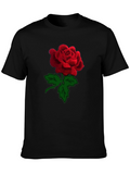 Black Rose T-Shirt - Embroidered Red Rose