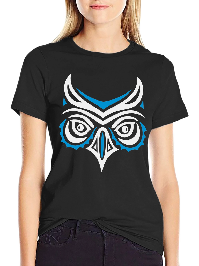 Stylized Owl Graphic Print Black T-Shirt