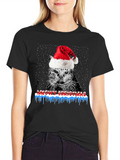 Meowy Christmas Cat Santa Hat T-Shirt