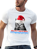 Meowy Christmas Cat Santa Hat T-Shirt