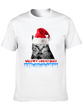 Meowy Christmas Cat Santa Hat T-Shirt