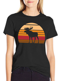 Retro Moose Sunset Graphic Tee - Black
