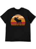 Retro Moose Sunset Graphic Tee - Black
