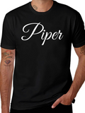 Personalized Piper Name Black Cotton T-Shirt