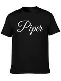 Personalized Piper Name Black Cotton T-Shirt