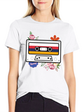 Retro Cassette Tape Flower Graphic Tee