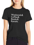 Weekends Coffee Books Karate Black Graphic Tee