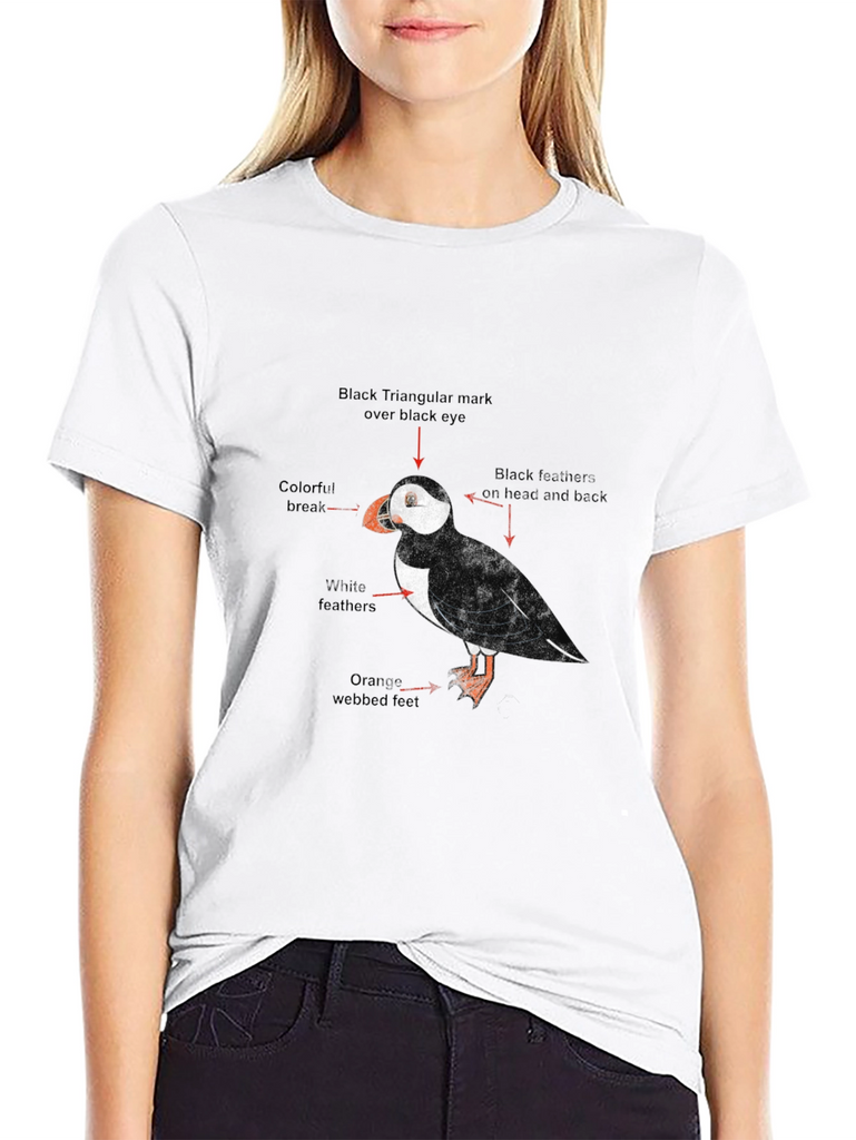 Puffin Bird Graphic Print Black T-Shirt