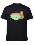 Sloth Hugging Coffee Cup Graphic T-Shirt