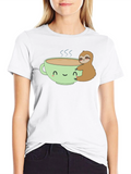 Sloth Hugging Coffee Cup Graphic T-Shirt