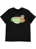 Sloth Hugging Coffee Cup Graphic T-Shirt