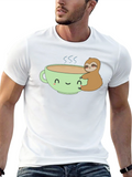 Sloth Hugging Coffee Cup Graphic T-Shirt