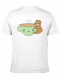 Sloth Hugging Coffee Cup Graphic T-Shirt