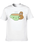Sloth Hugging Coffee Cup Graphic T-Shirt