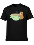 Sloth Hugging Coffee Cup Graphic T-Shirt