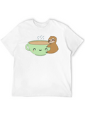 Sloth Hugging Coffee Cup Graphic T-Shirt
