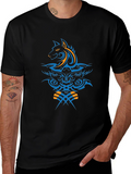 Tribal Wolf Design Black T-Shirt