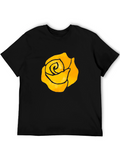 Black T-Shirt with Yellow Rose Graphic