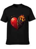 Fiery Broken Heart Graphic Tee - Black