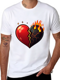 Fiery Broken Heart Graphic Tee - Black