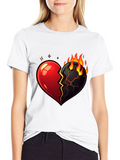 Fiery Broken Heart Graphic Tee - Black