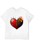 Fiery Broken Heart Graphic Tee - Black