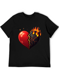 Fiery Broken Heart Graphic Tee - Black