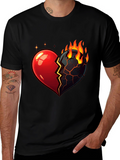 Fiery Broken Heart Graphic Tee - Black