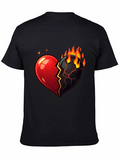 Fiery Broken Heart Graphic Tee - Black