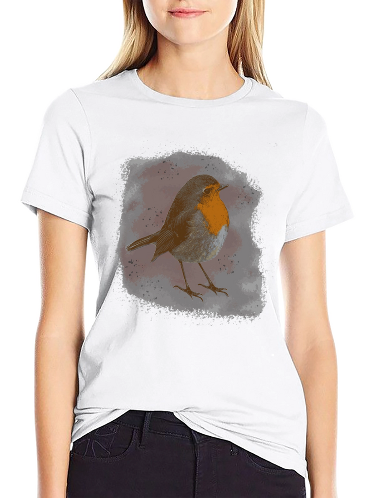 Robin Bird Graphic Print Black T-Shirt