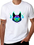 Mystic Cat Graphic Tee - Black Cotton T-Shirt