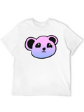 Cute Panda Gradient T-Shirt - Casual Black Tee