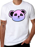 Cute Panda Gradient T-Shirt - Casual Black Tee