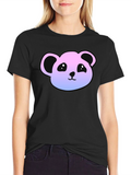 Cute Panda Gradient T-Shirt - Casual Black Tee