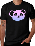 Cute Panda Gradient T-Shirt - Casual Black Tee