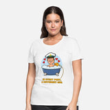 Man in a sailor hat bathing in a bathtub