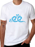 Stylish Black T-Shirt with Blue Wave Design