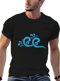 Stylish Black T-Shirt with Blue Wave Design