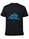 Stylish Black T-Shirt with Blue Wave Design