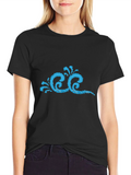 Stylish Black T-Shirt with Blue Wave Design