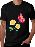 Floral Butterfly Black T-Shirt
