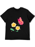 Floral Butterfly Black T-Shirt