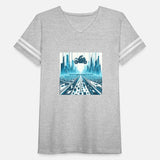 Motocyclette futuriste survolant pont cybepunk