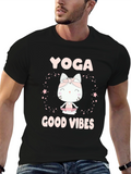 Yoga Cat Good Vibes Black T-Shirt
