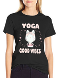 Yoga Cat Good Vibes Black T-Shirt
