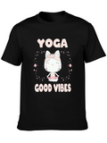 Yoga Cat Good Vibes Black T-Shirt
