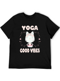 Yoga Cat Good Vibes Black T-Shirt