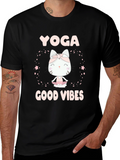 Yoga Cat Good Vibes Black T-Shirt